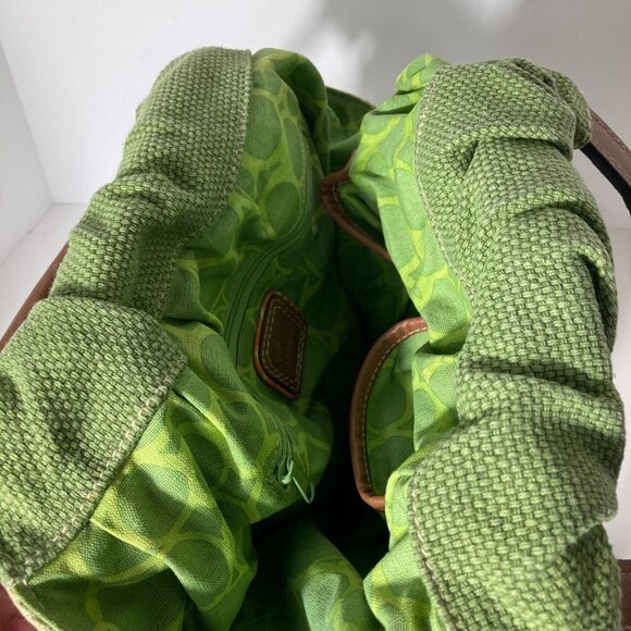 Womens Vintage Fossil Canvas Handbag Leather Handles Green 12 x 15" Fade - Picture 10 of 10